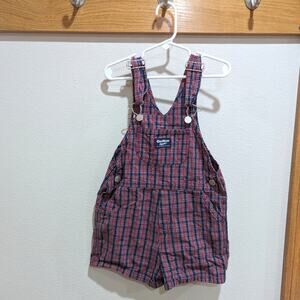 Vtg 90s Oshkosh Bgosh Shortall Boys Sz 4T Red Blue Plaid Overalls Classic Staple
